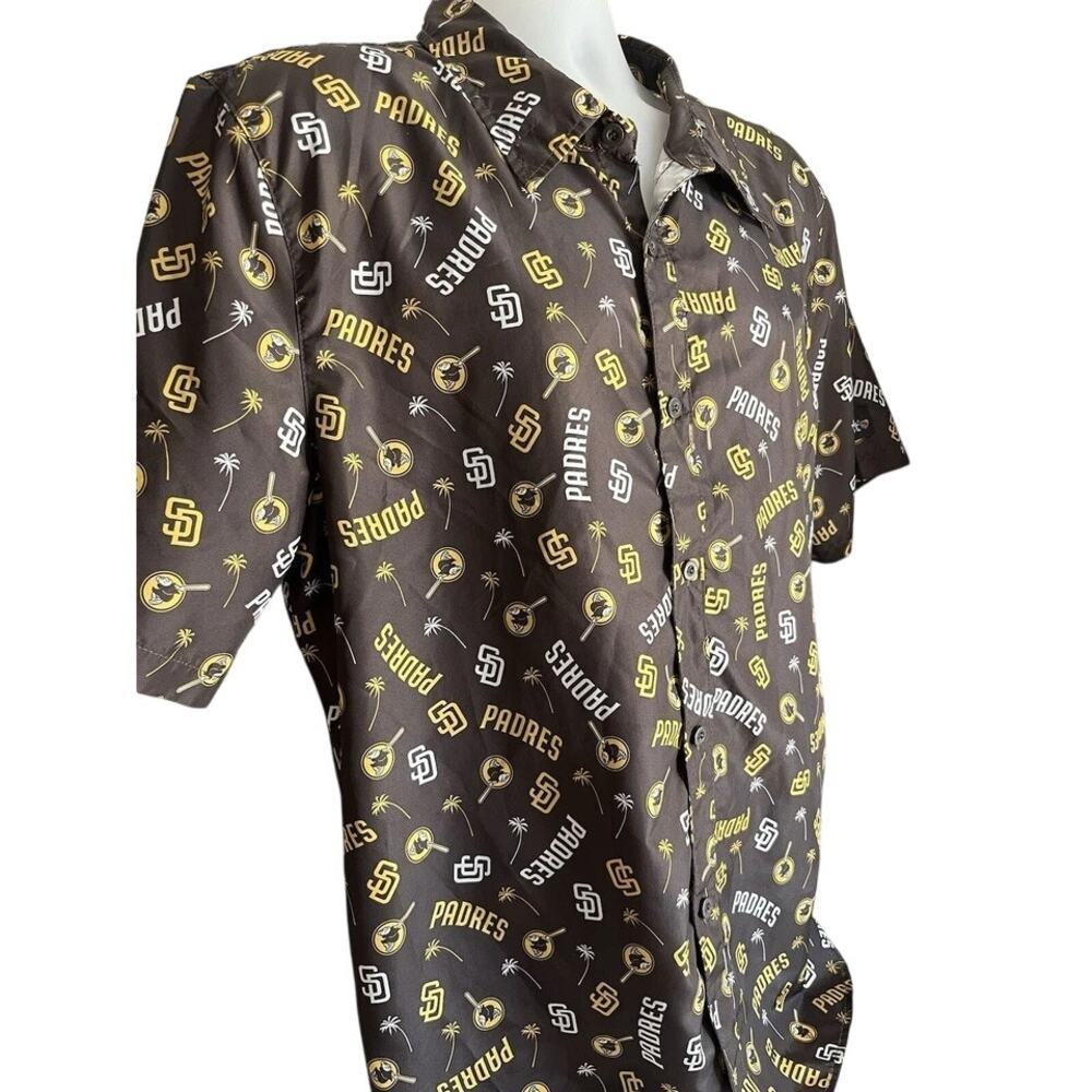 BDA San Diego Padres Mens Hawaiian Shirt Brown Button Up Swinging Friars Size XL